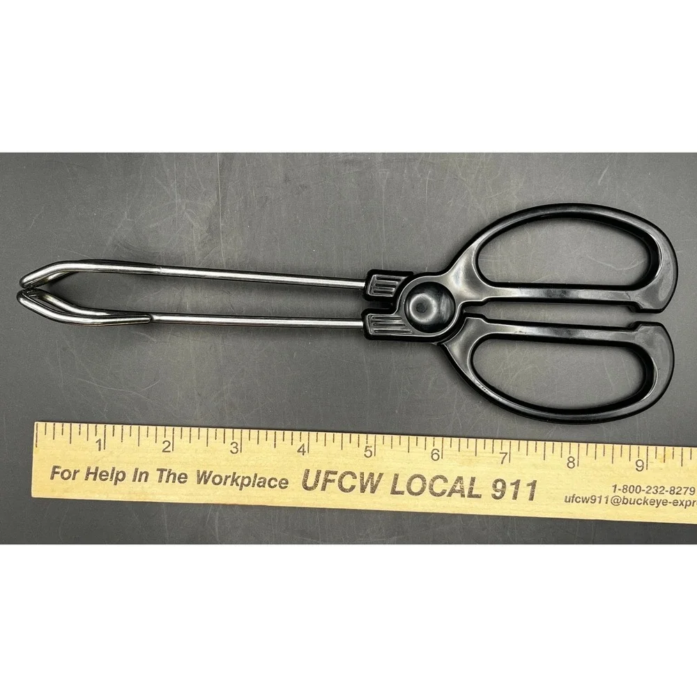 Vtg Black Tongs‎ Kitchen Utensil Scissor Style Serving Plastic Metal 9
